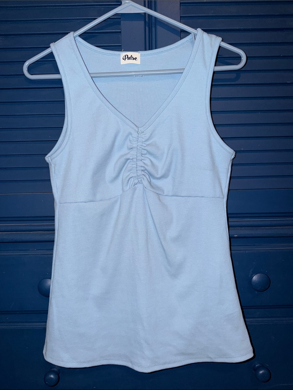 Pulse Sky Blue Ruched V-Neck Tank